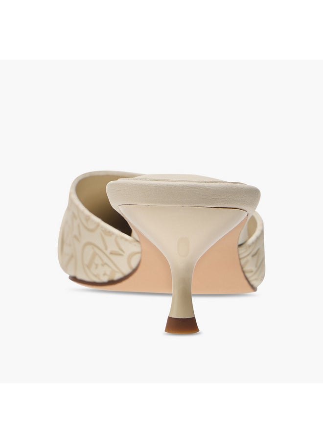 Women's Monogram Detail Slip-On Mules with Kitten Heels