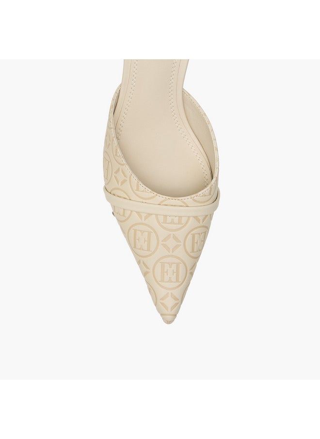 Women's Monogram Detail Slip-On Mules with Kitten Heels