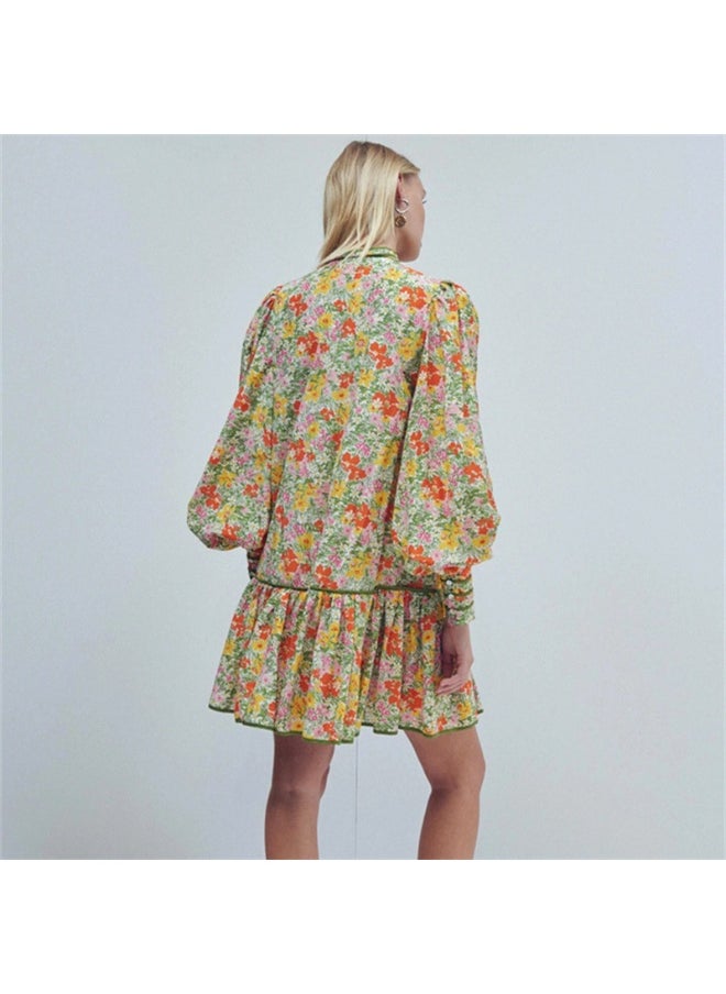Vintage Puff Sleeve Floral Print Dress in Fresh Country Style