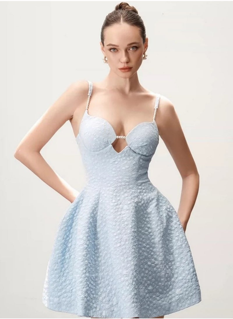 Elegant Bustier A-Line Dress for Petite in Light Blue