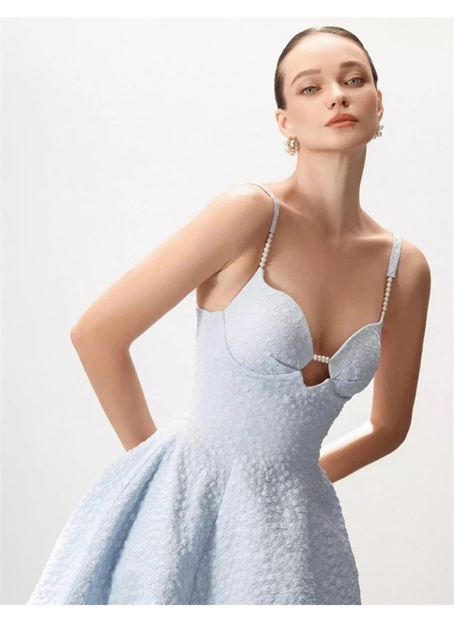Elegant Bustier A-Line Dress for Petite in Light Blue
