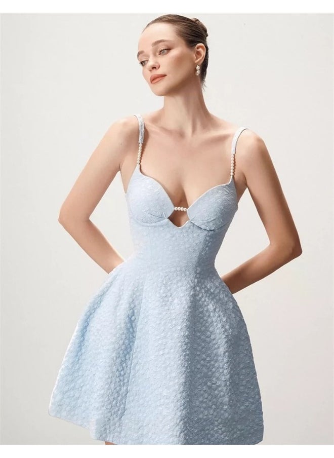 Elegant Bustier A-Line Dress for Petite in Light Blue