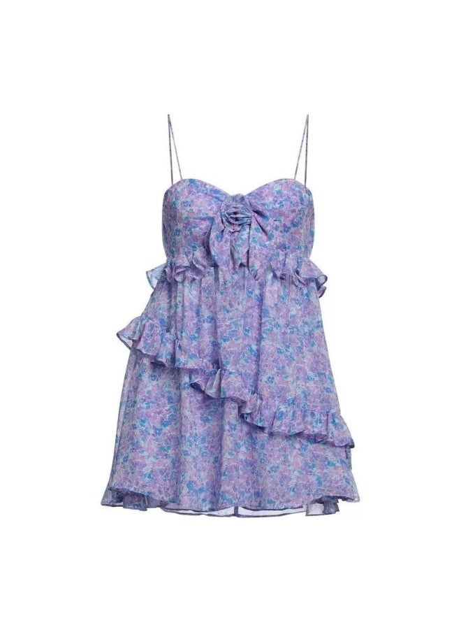 Ruffled Hem Backless Floral Cami Mini Dress