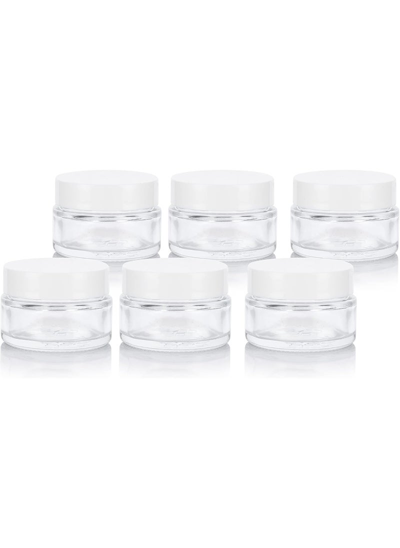Clear Glass 0.50 oz / 15 ml Low Profile Thick Wall Balm Jars with White Smooth Foam Lined Lids (6 PACK)