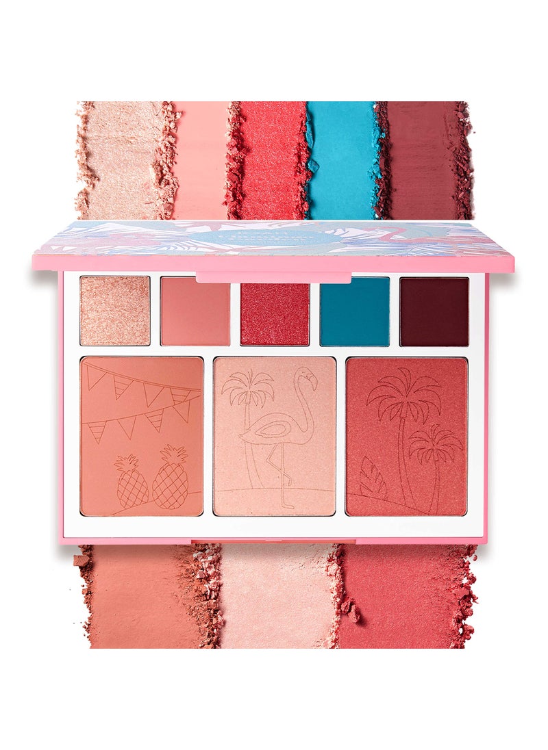 JOAH Beauty Flamingo Garden Cheek and Eyeshadow Palette, Highly Pigmented, Includes 5 Tropical Colored Eye Shadows, 2 Natural Blush Shades & 1 Pink Shimmer Highlighter, 1 Eye & Cheek Makeup Kit