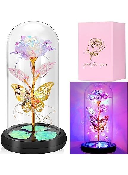 SHOPECOM Galaxy Flower Rose Gifts for Women Light Up Galaxy Glass Rose Mom Teen Girl Grandma Best Friend on Christmas Birthday Anniversary Wedding Day Thanksgiving Day