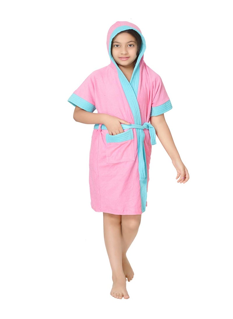 Sand Dune Girls Cotton Bathrobe Pink Colour with Sky Blue Border 89 Years