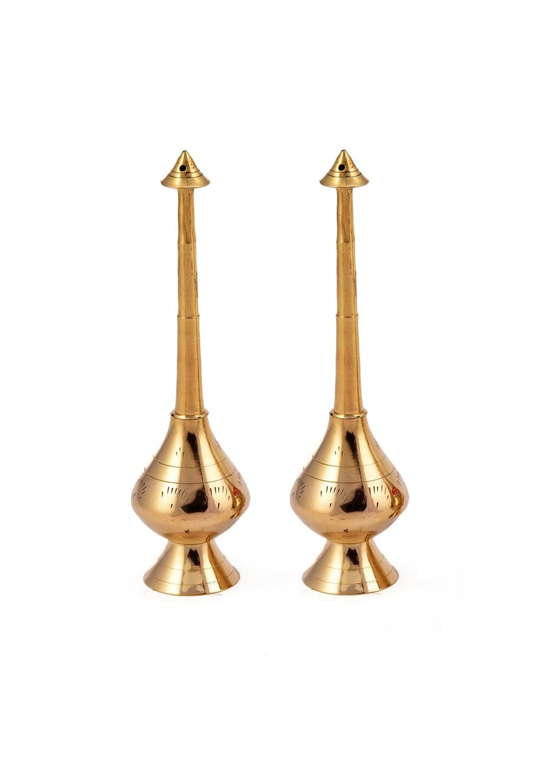 Saubhagya Pure Brass Gulab Pash Rose Water Holy Water and Perfume Sprinklers Gangajal Spray Bottle for PoojaPuja Mandir Temple Gold 10 inches 2 Piece