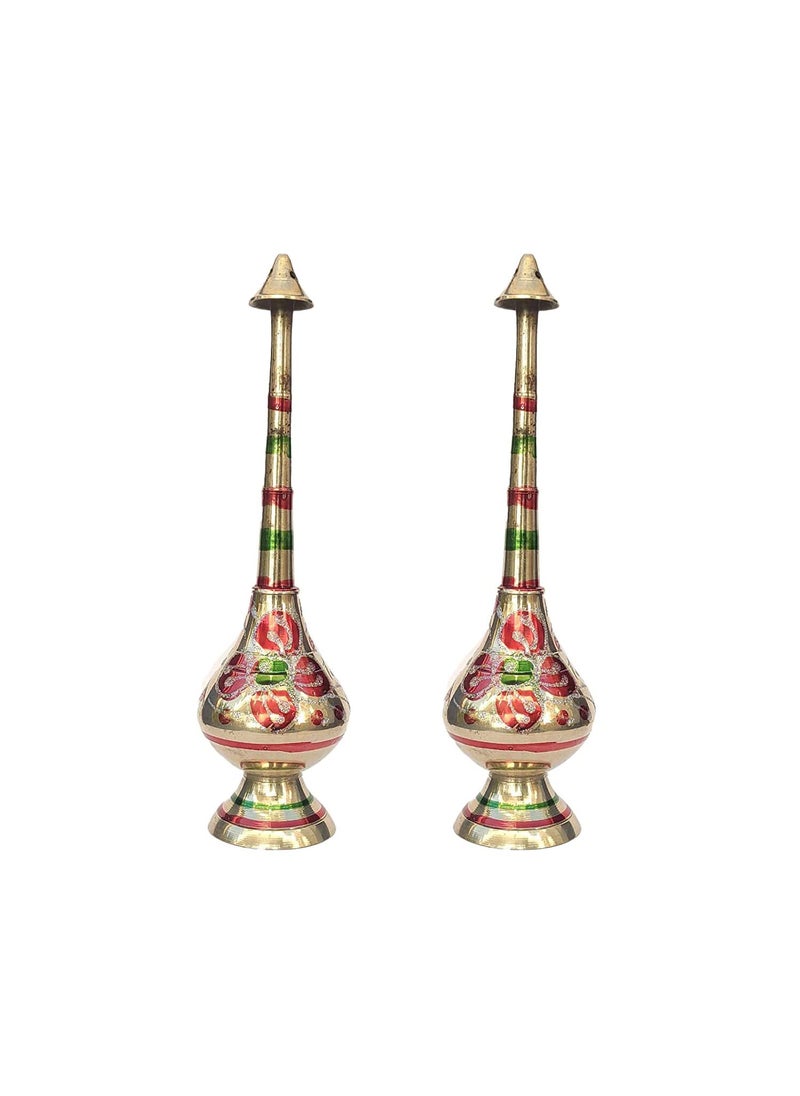 Saubhagya Pure Brass Gulab Pash Rose Water Holy Water and Perfume Sprinklers Gangajal Spray Bottle for PoojaPuja Mandir Temple Gold 10 inches 2piece Color