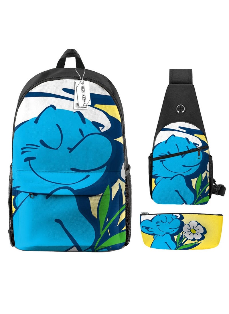 Student creative pattern backpack three-piece set 3D butterfly series men's and women's large-capacity computer backpack combination,21- Three-piece set - 7