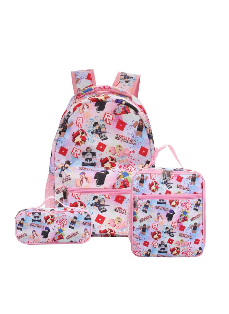 Virtual World Cartoon Backpack Primary and Secondary School Students Backpack Children Backpack 30*40*17CM+Lunch Bag 21*26*11CM+Pen Bag