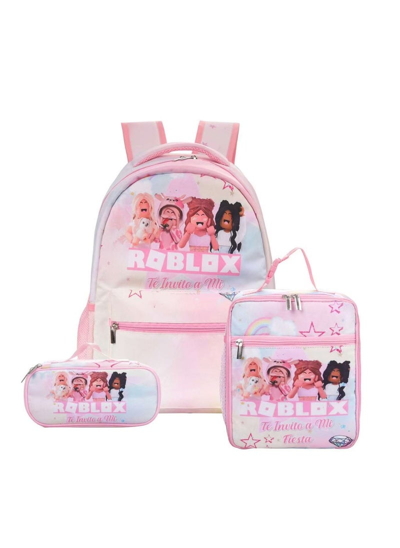 Virtual World Cartoon Backpack Primary and Secondary School Students Backpack Children Backpack 30*40*17CM+Lunch Bag 21*26*11CM+Pen Bag