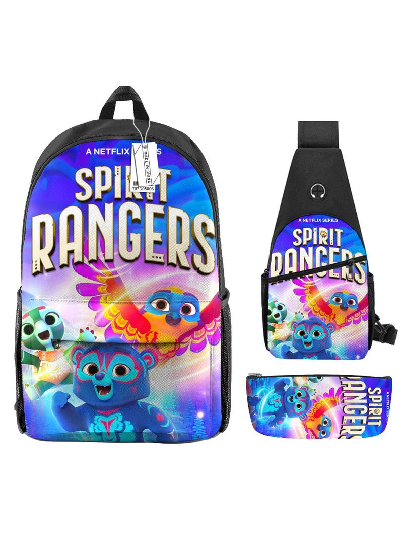 Backpack polyester schoolbag large-capacity cross-body bag student (new three-piece set)\\D05-: Guardian of the Spiritual World (2022)