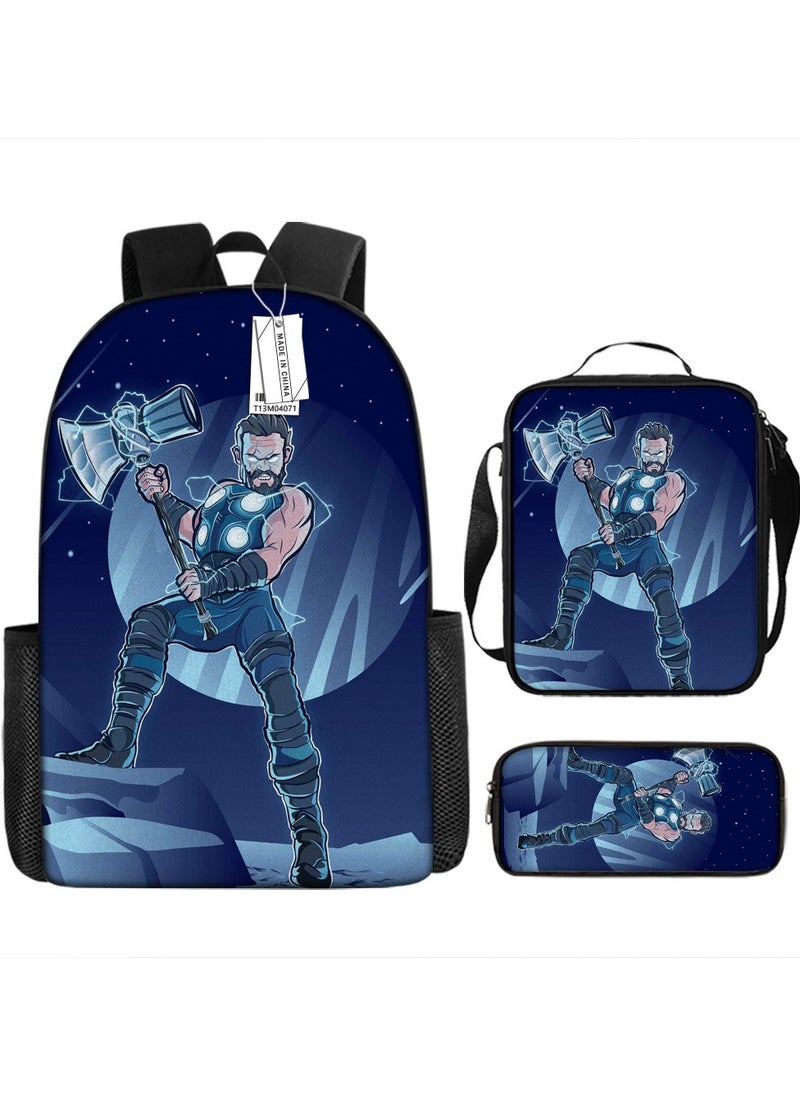 Printed backpack polyester schoolbag large-capacity cross-body bag student-M04-: Marvel Universe (other) (universal standard three-piece set)