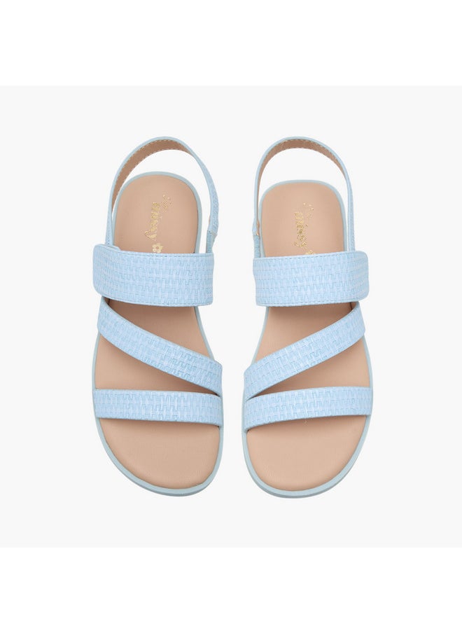 Girls Textured Cross Strap Sandals with Hook and Loop Closure