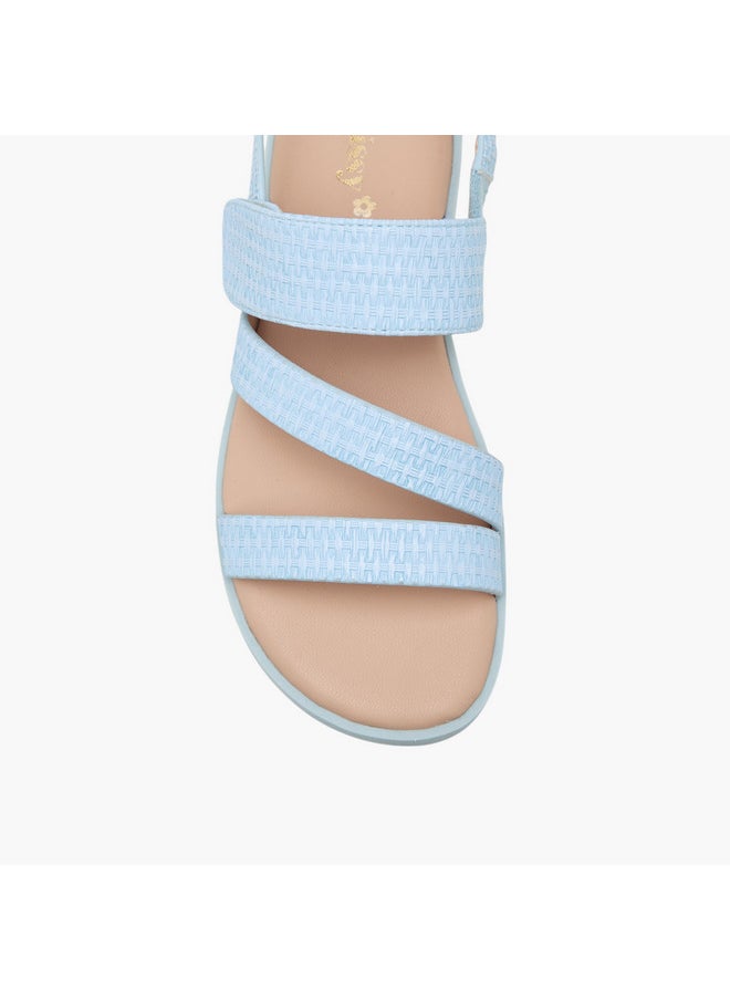 Girls Textured Cross Strap Sandals with Hook and Loop Closure