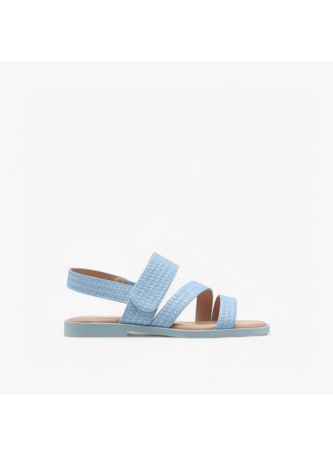 Girls Textured Cross Strap Sandals with Hook and Loop Closure