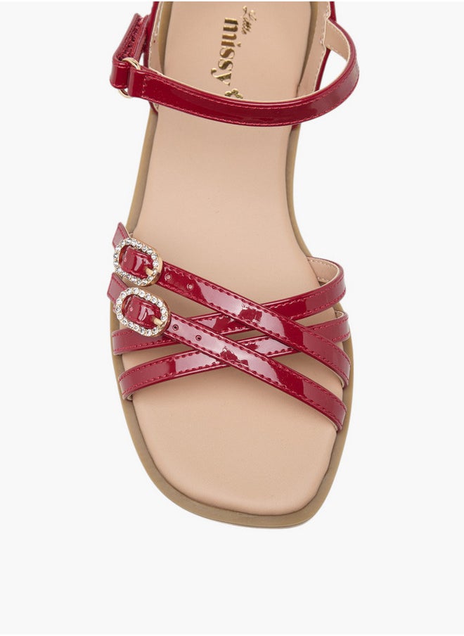 Girls Buckle Detail Flat Sandals with Hook and Loop Closure