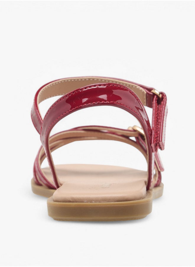 Girls Buckle Detail Flat Sandals with Hook and Loop Closure