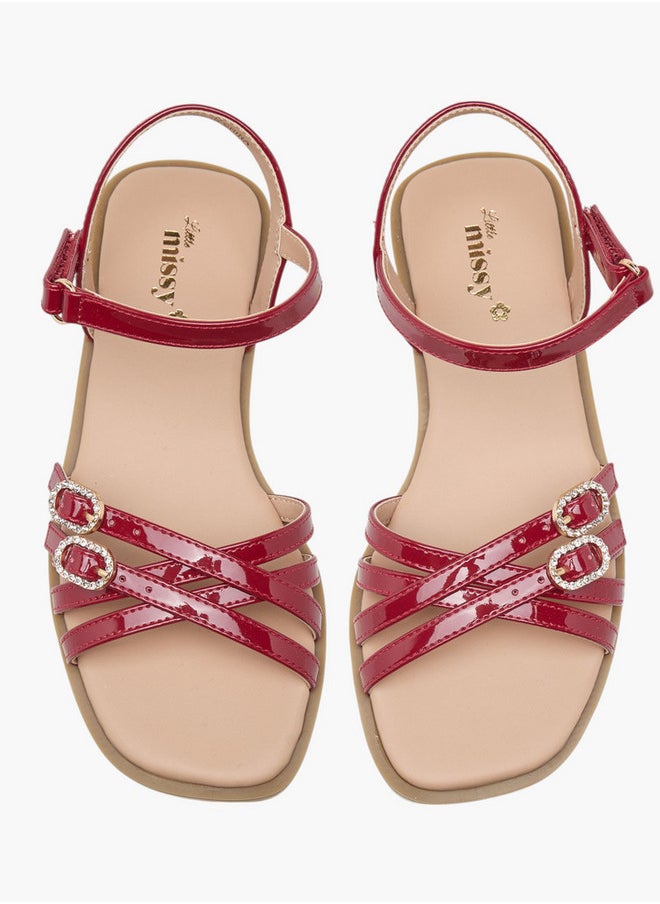 Girls Buckle Detail Flat Sandals with Hook and Loop Closure