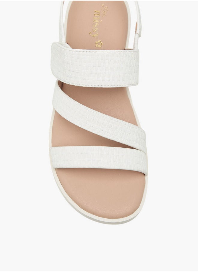 Girls Textured Cross Strap Sandals with Hook and Loop Closure