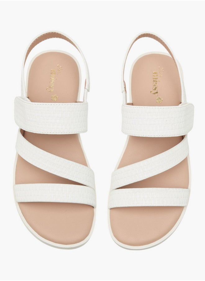 Girls Textured Cross Strap Sandals with Hook and Loop Closure