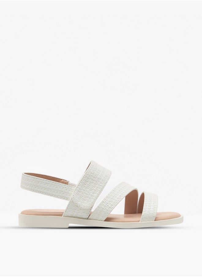 Girls Textured Cross Strap Sandals with Hook and Loop Closure