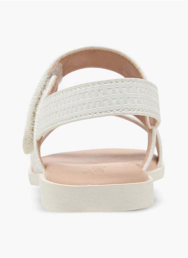 Girls Textured Cross Strap Sandals with Hook and Loop Closure