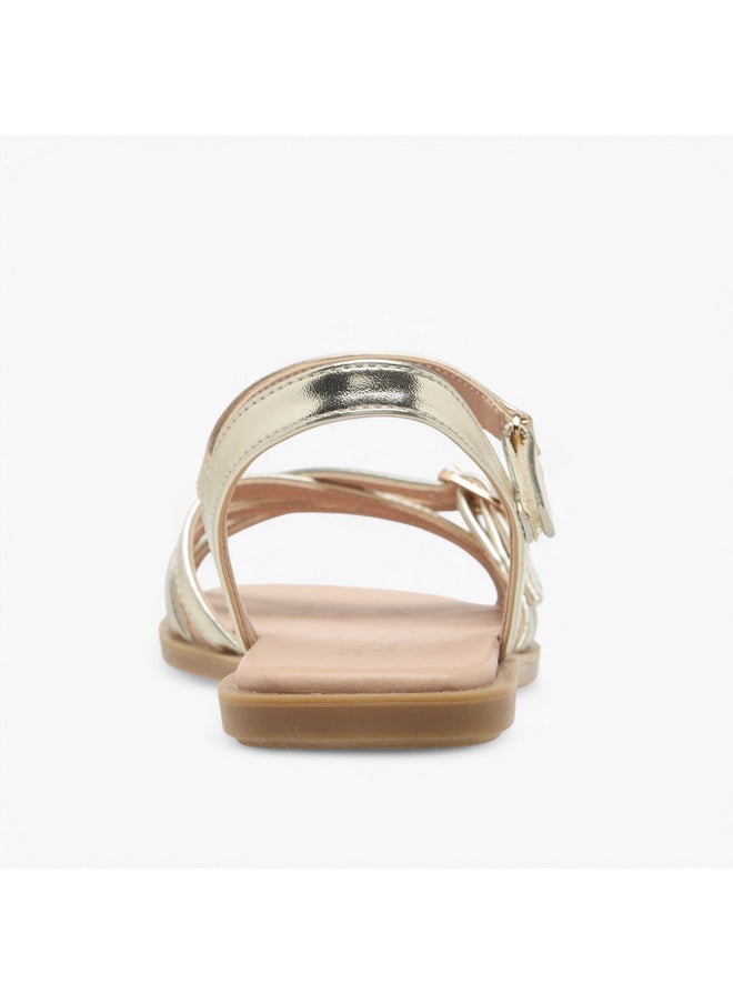 Girls Buckle Detail Flat Sandals with Hook and Loop Closure