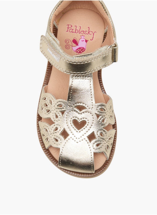 Girls Cutout Detail Strap Sandals with Hook and Loop Closure