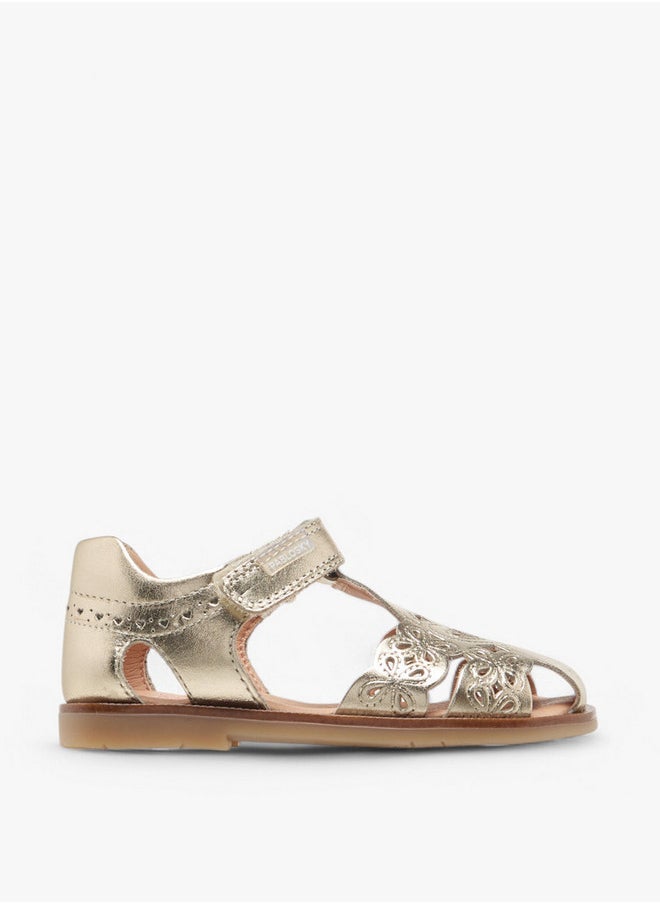 Girls Cutout Detail Strap Sandals with Hook and Loop Closure