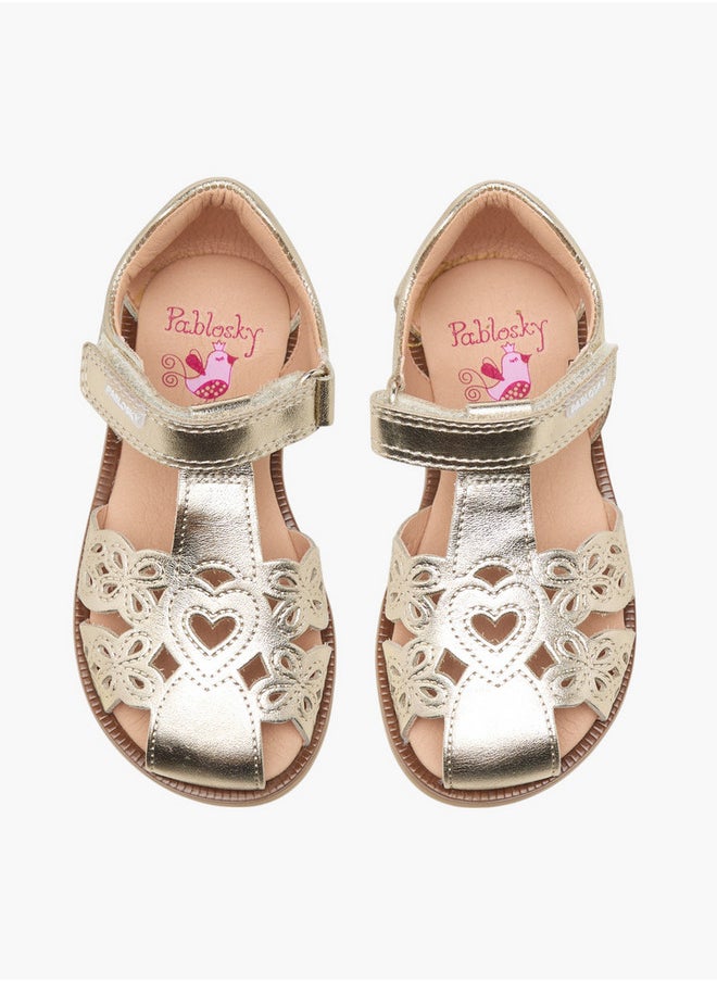 Girls Cutout Detail Strap Sandals with Hook and Loop Closure