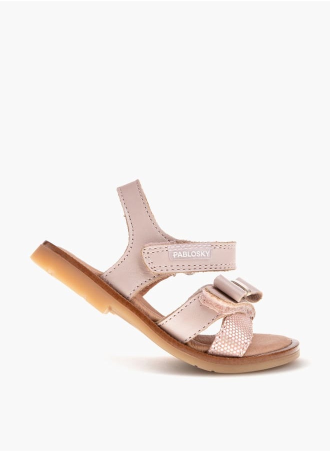 Girls' Bow Accent Strap Sandals with Hook and Loop Closure