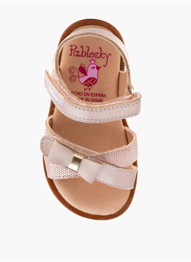 Girls' Bow Accent Strap Sandals with Hook and Loop Closure