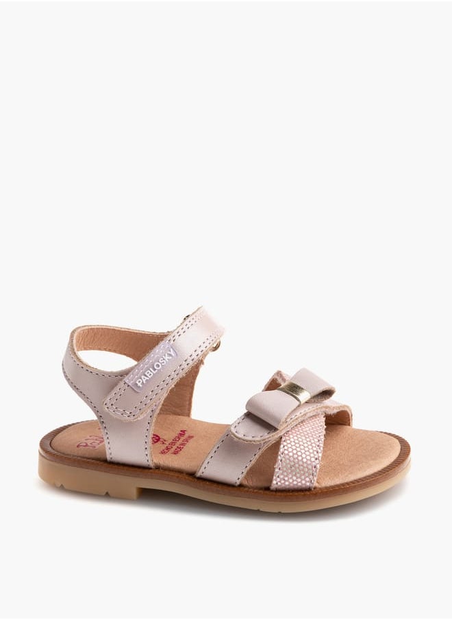 Girls' Bow Accent Strap Sandals with Hook and Loop Closure