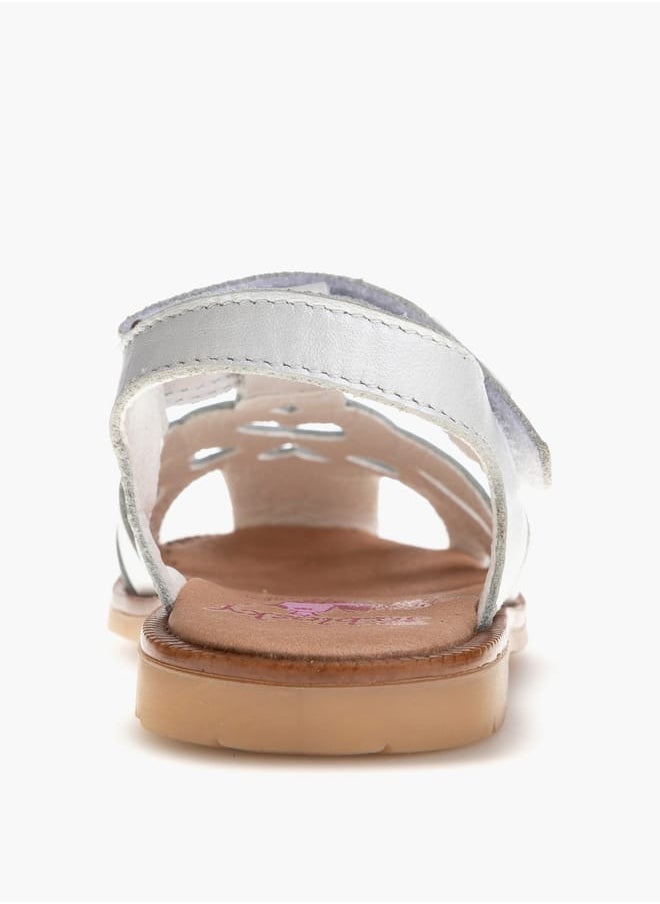 Girls' Embellished Cutout Detail Sandals with Hook and Loop Closure