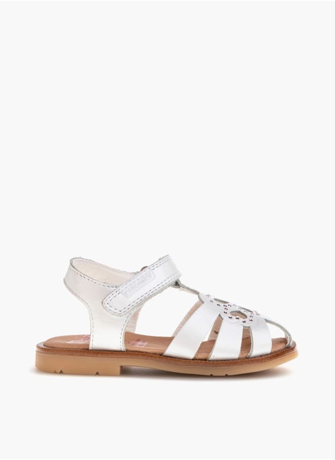 Girls' Embellished Cutout Detail Sandals with Hook and Loop Closure