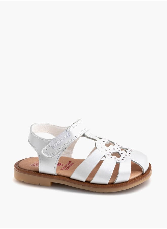 Girls' Embellished Cutout Detail Sandals with Hook and Loop Closure