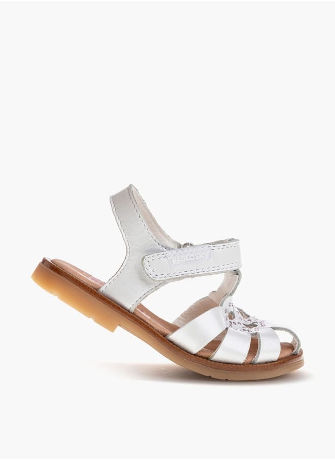 Girls' Embellished Cutout Detail Sandals with Hook and Loop Closure