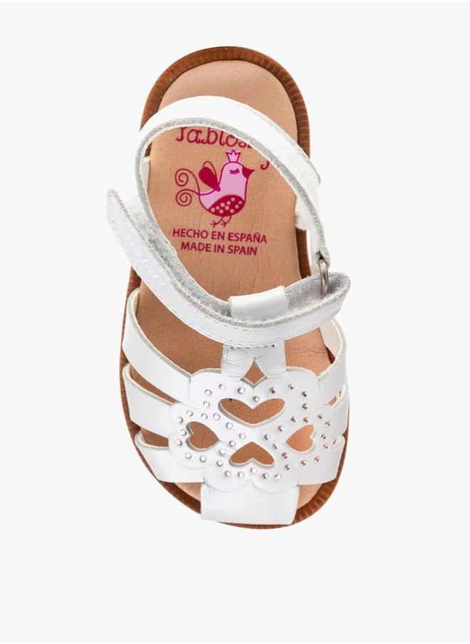 Girls' Embellished Cutout Detail Sandals with Hook and Loop Closure