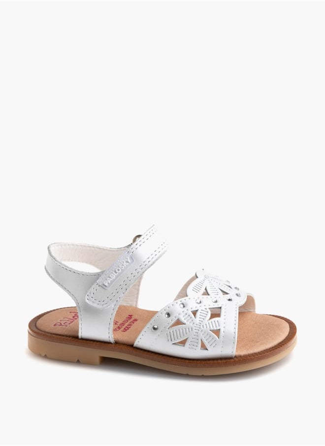 Girls' Cutout Detail Sandals with Hook and Loop Closure