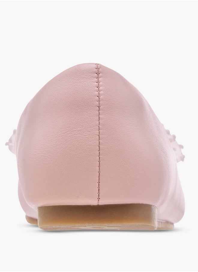 Pearl Embellished Ballerina Shoes with Flower Applique