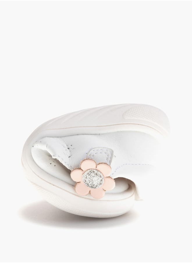 Girls' Floral Applique Mary Jane Shoes with Hook and Loop Closure