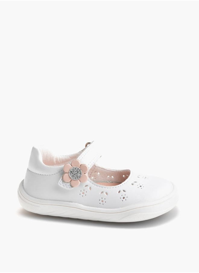 Girls' Floral Applique Mary Jane Shoes with Hook and Loop Closure