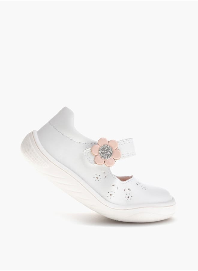 Girls' Floral Applique Mary Jane Shoes with Hook and Loop Closure