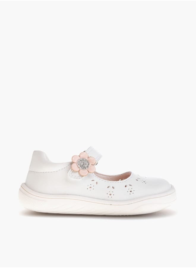 Girls' Floral Applique Mary Jane Shoes with Hook and Loop Closure