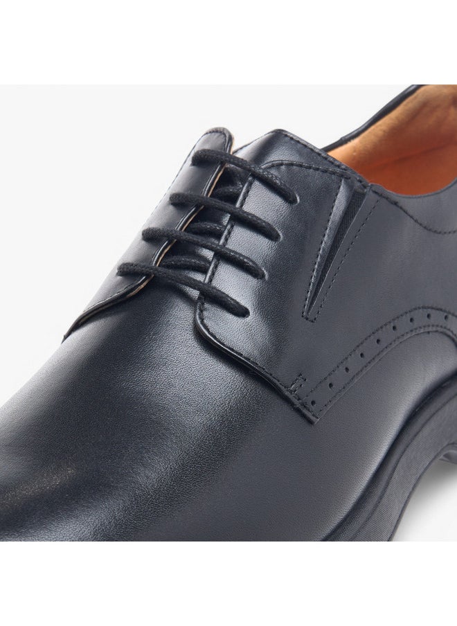 Men's Solid Derby Shoes with Lace-Up Closure