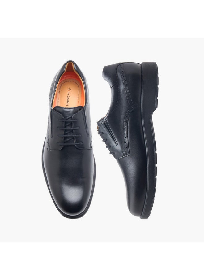 Men's Solid Derby Shoes with Lace-Up Closure