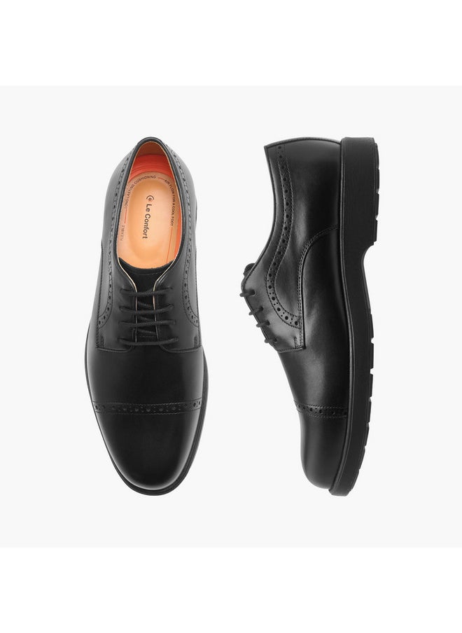 Men's Perforation Detail Lace-Up Derby Shoes