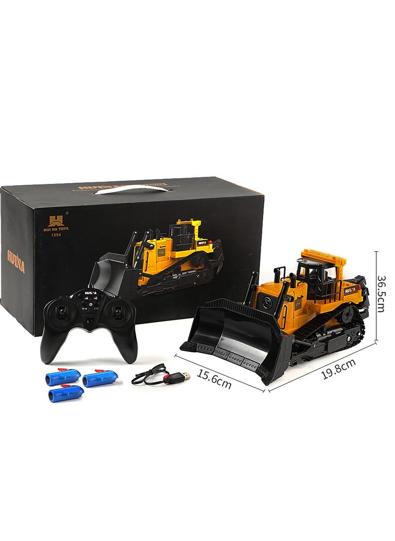 Remote Control Excavator, HUINA 1554, 1/16 Full 11CH RC Construction Vehicles, 2.4GHz Bulldozer Toys, with Light and Sound,for 6-10 and Up Years Old
